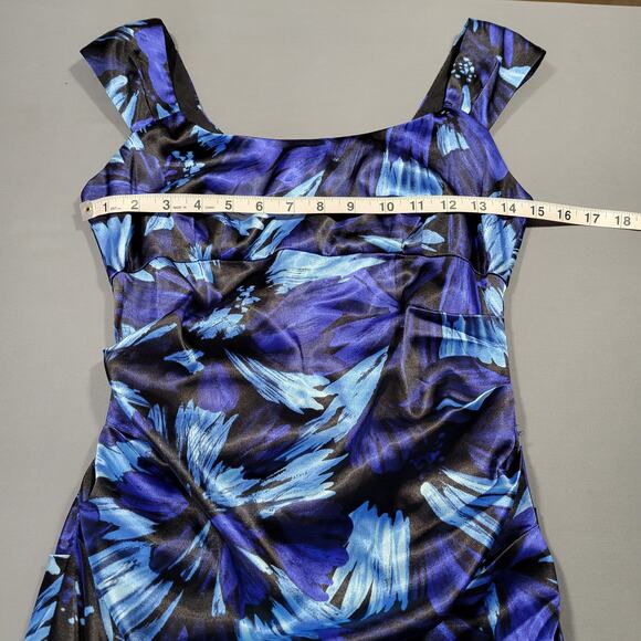 London Times Petite Dress Blue Stretch Midi Bodycon Sleeveless Womens Size 2 Zip - Picture 8 of 11